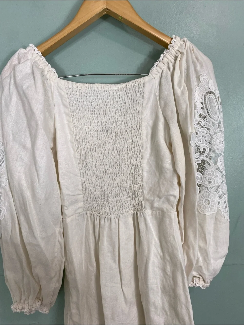 Farm Rio Off White Ivory Dress Linen Embroidered Floral Lace Size Small - Picture 6 of 7
